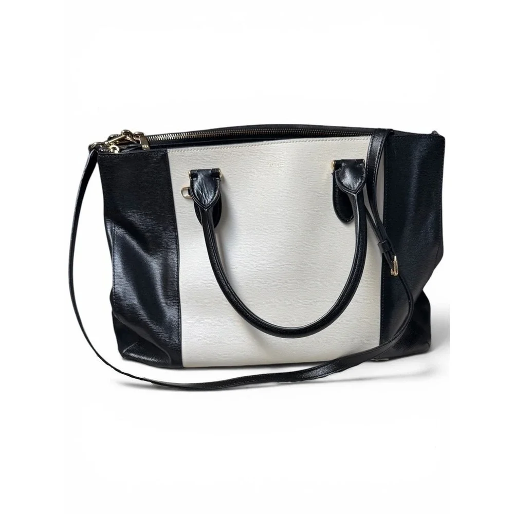 Lauren Ralph Lauren Tote Bag Black Cream Colorblock Leather Work Bag Dustbag